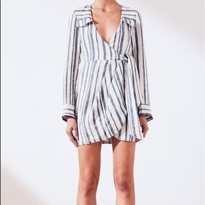 Shona Joy Linen Stripe Wrap Dress
